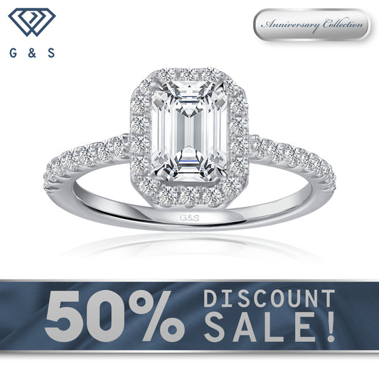 Forever Classic Halo Emerald Cut Moissanite Engagement Ring