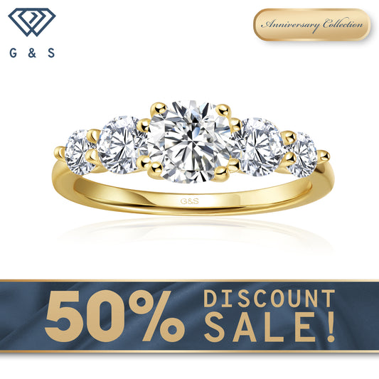 Eternal Brilliance Five-Stone Cushion Cut Moissanite Engagement Ring - 18ct Yellow Gold Plated