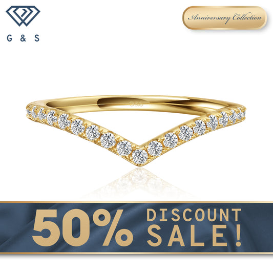 Forever Classic Wishbone Moissanite Wedding Band - 18ct Yellow Gold Plated