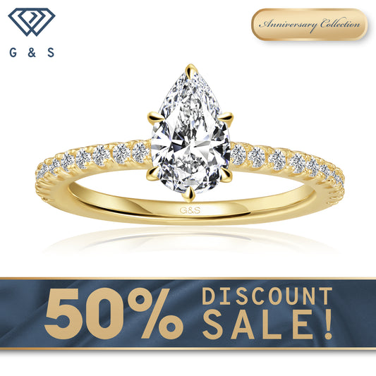 Hidden Elegance Pear Shape Moissanite Engagement Ring - 18ct Yellow Gold Plated