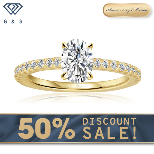 Hidden Elegance Oval Cut Moissanite Engagement Ring - 18ct Yellow Gold Plated