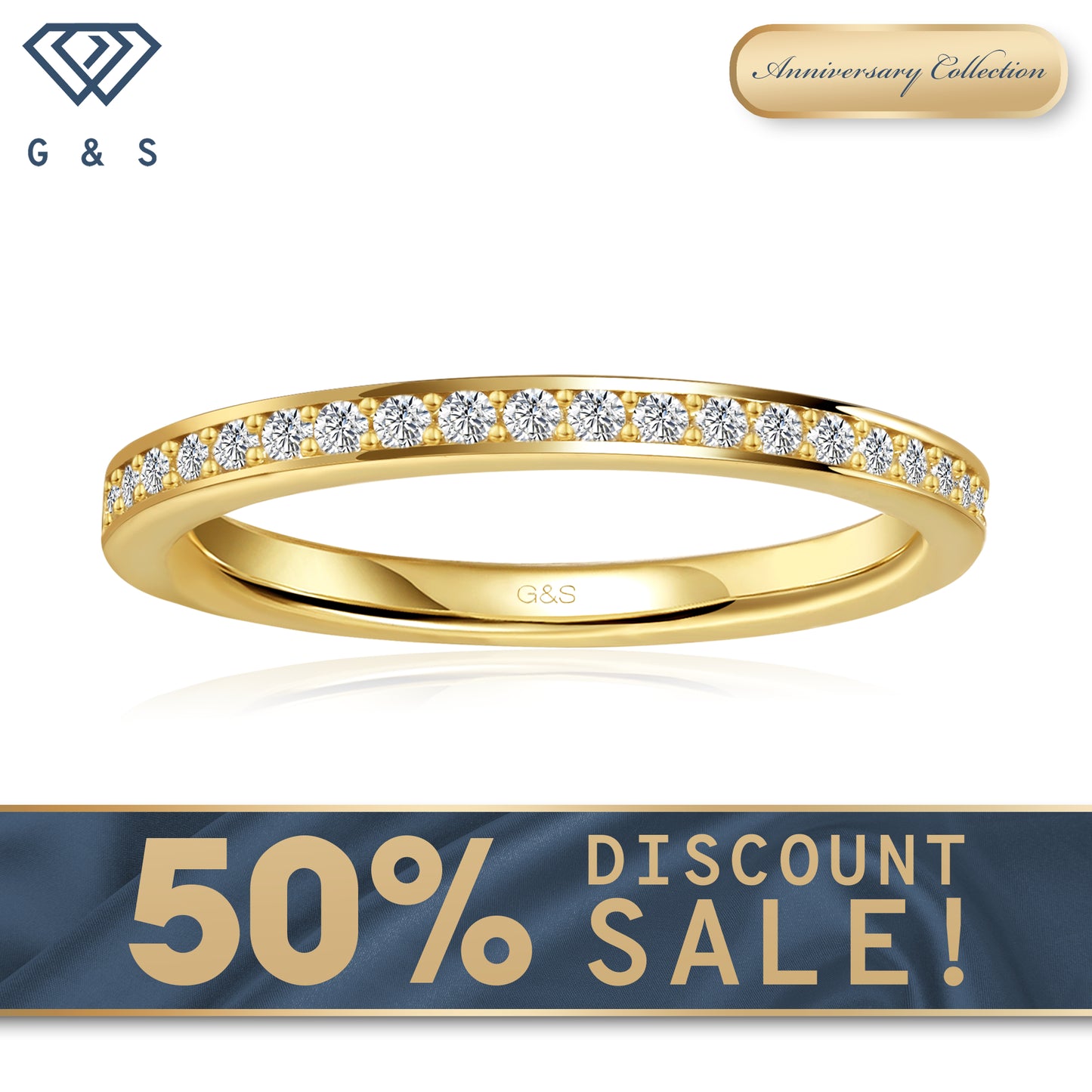 Forever Classic Pave Moissanite Wedding Band - 18ct Yellow Gold Plated