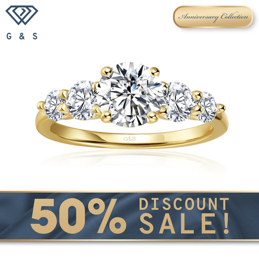 Eternal Brilliance Five-Stone Round Brilliant Moissanite Engagement Ring - 18ct Yellow Gold Plated