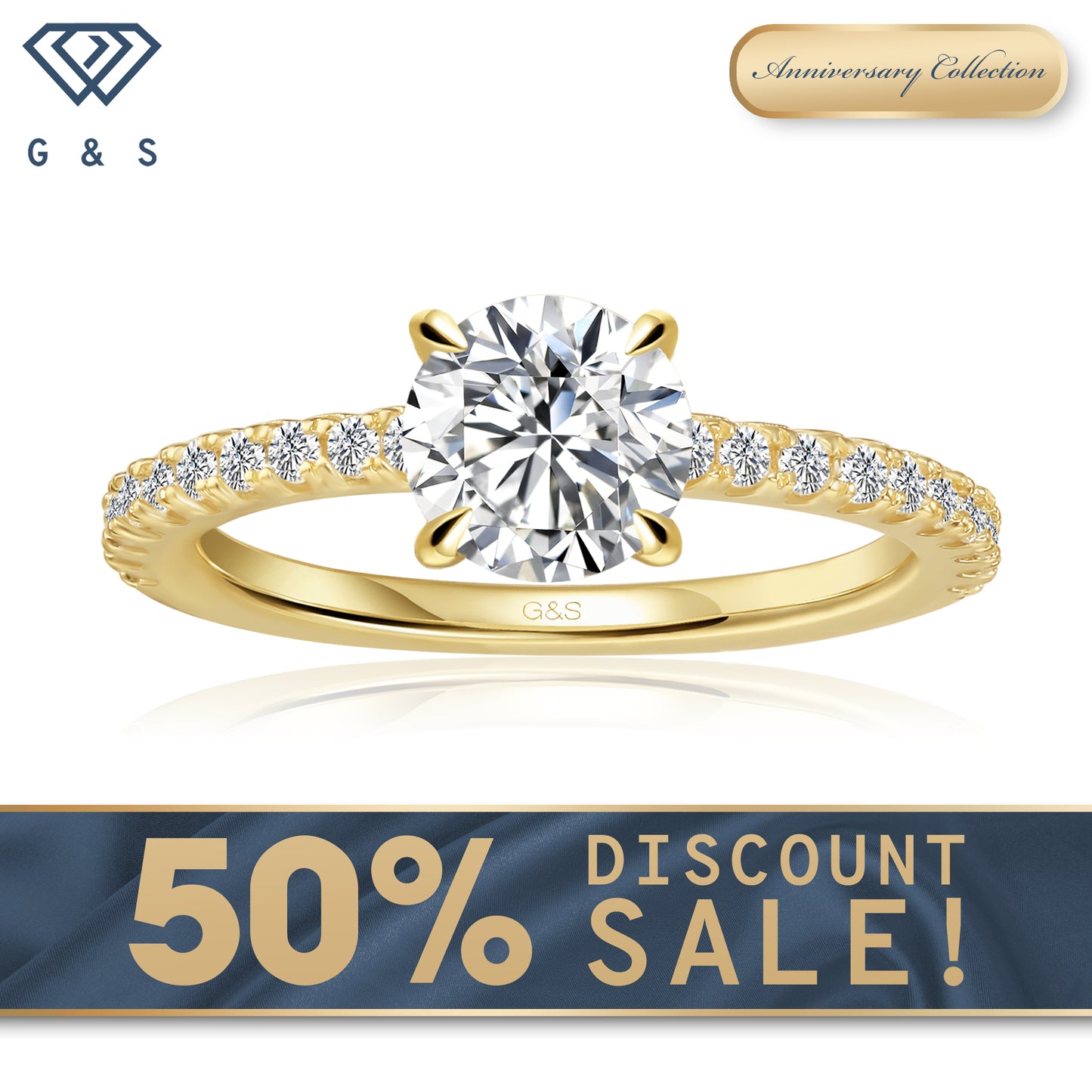 Hidden Elegance Round Brilliant Moissanite Engagement Ring - 18ct Yellow Gold Plated