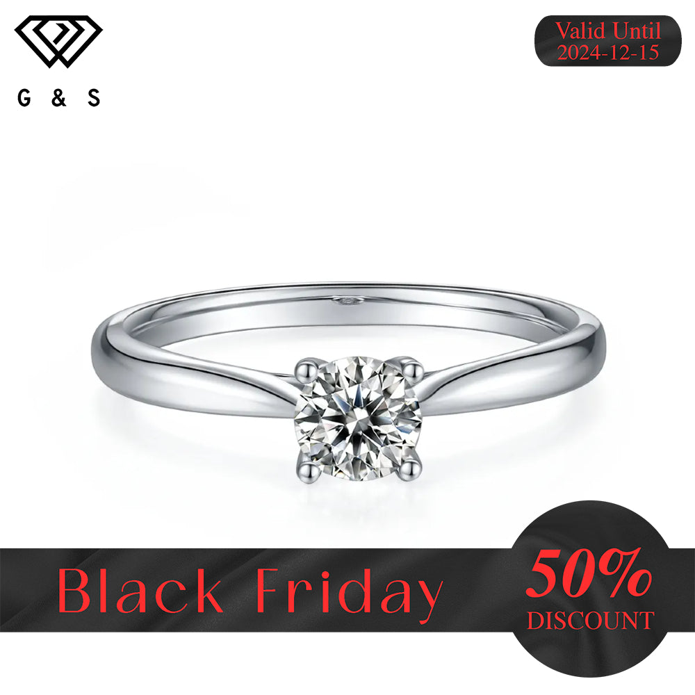 Classic 4 Claw Solitaire 0.50ct Moissanite Engagement Ring - Black Friday