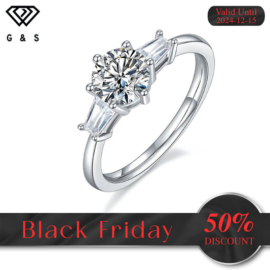 Trilogy 1.00ct Moissanite Engagement Ring Set in Sterling Silver - Black Friday