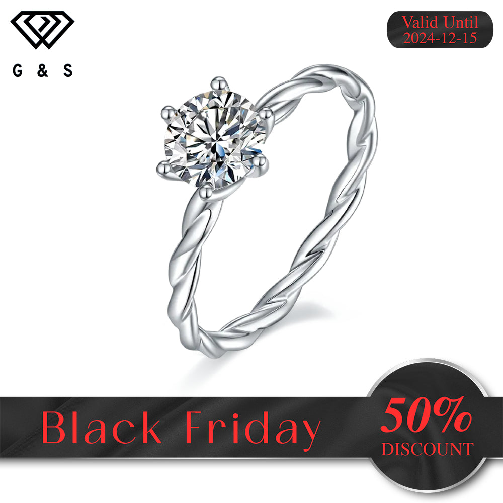 Twist Shank Solitaire 1.00ct Moissanite Engagement Ring Set in Sterling Silver - Black Friday