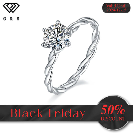 Twist Shank Solitaire 1.00ct Moissanite Engagement Ring Set in Sterling Silver - Black Friday