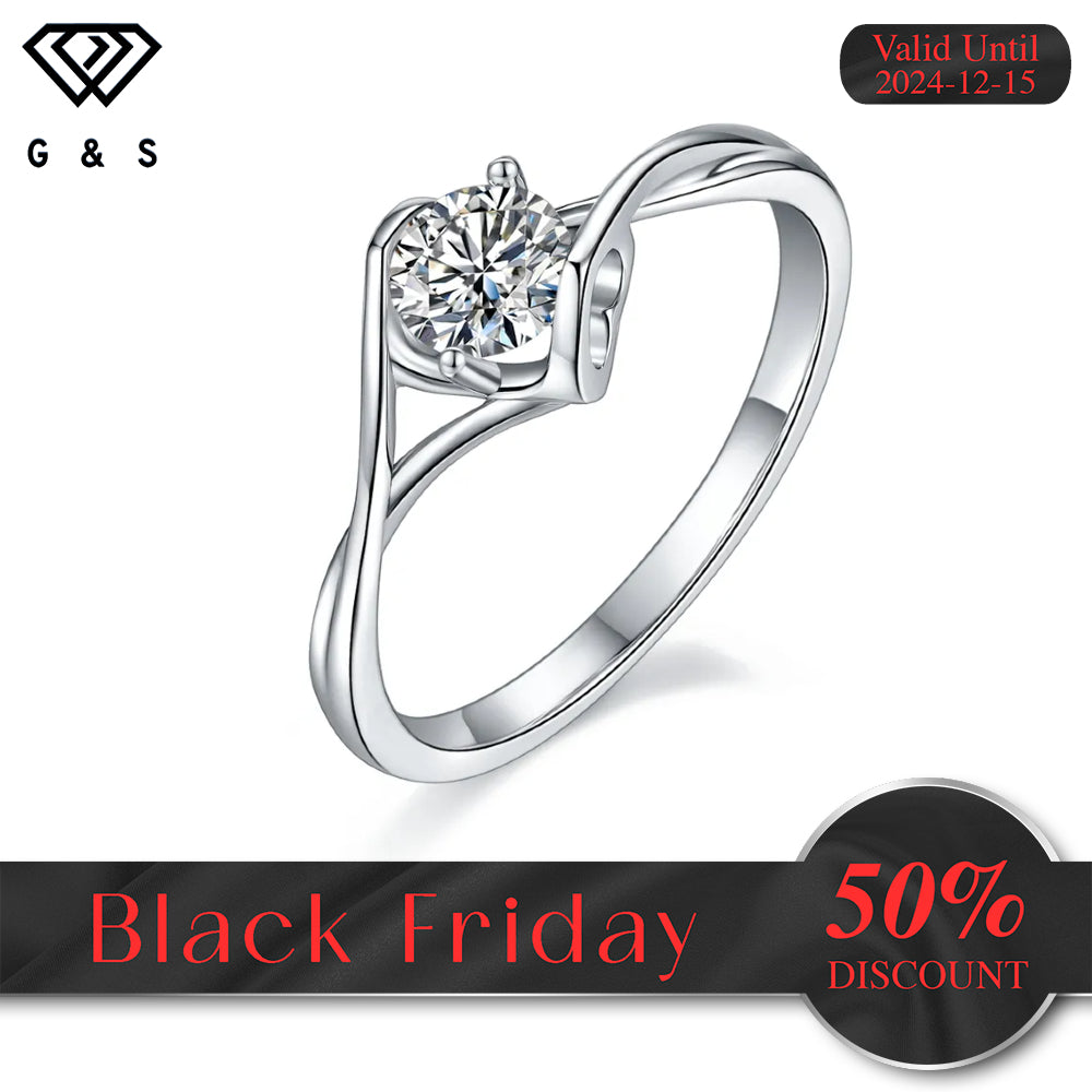 Two Hearts Solitaire 0.50ct Moissanite Engagement Ring Set in Sterling Silver - Black Friday