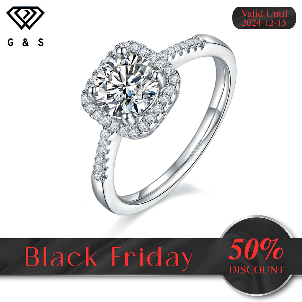 Elegant Halo 1.00ct Moissanite Engagement Ring Set in Sterling Silver - Black Friday