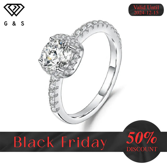 Classic Halo 0.50ct Moissanite Engagement Ring Set in Sterling Silver - Black Friday