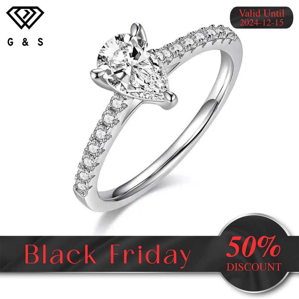 Elegant Basket Set 1.00ct Pear Shape Moissanite Engagement Ring - Black Friday