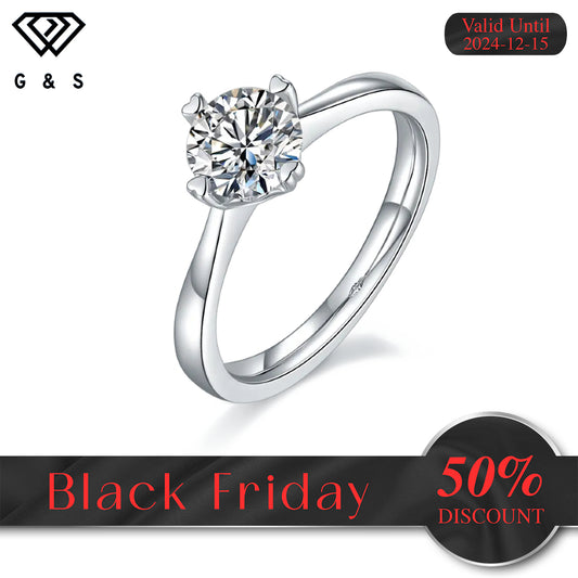 Solitaire 4 Heart Shaped Claws 1.00ct Moissanite Engagement Ring Set in Sterling Silver - Black Friday