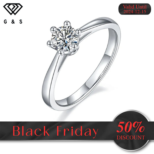 Solitaire 6 Claw Floral Basket 0.50ct Moissanite Engagement Ring Set in Sterling Silver - Black Friday