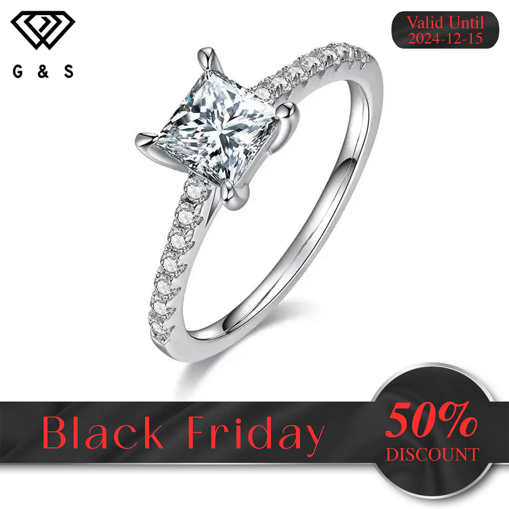 Elegant Basket Set 1.00ct Princess Cut Moissanite Engagement Ring - Black Friday