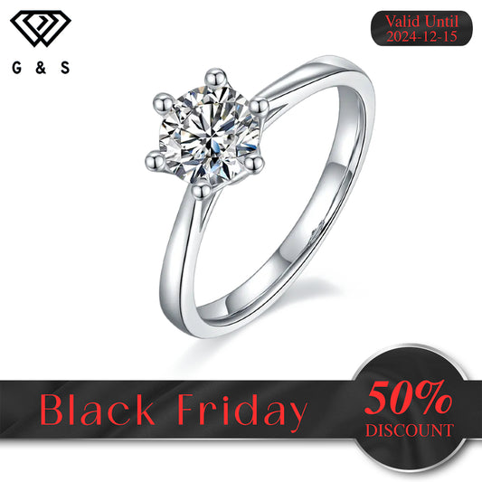 Solitaire 6 Claw Floral Basket 1.00ct Moissanite Engagement Ring Set in Sterling Silver - Black Friday