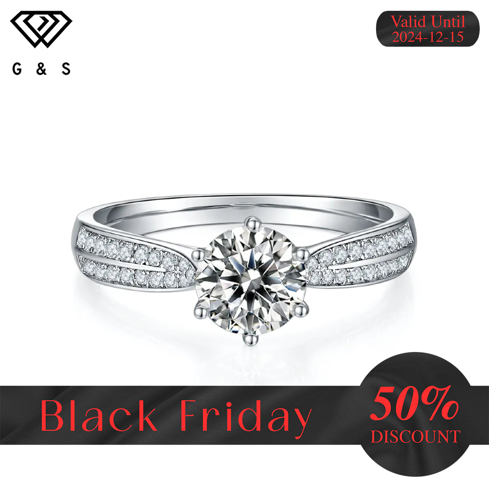 Classic Pave 1.00ct Moissanite Engagement Ring Set in Sterling Silver - Black Friday