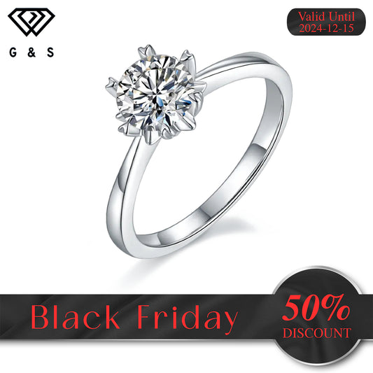 Solitaire 6 Heart Shaped Claws 1.00ct Moissanite Engagement Ring Set in Sterling Silver - Black Friday