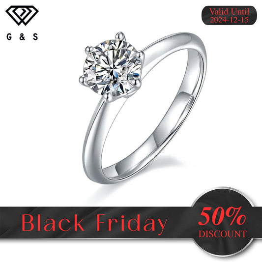 Solitaire Tiffany 6 Claw Setting 1.00ct Moissanite Engagement Ring Set in Sterling Silver - Black Friday