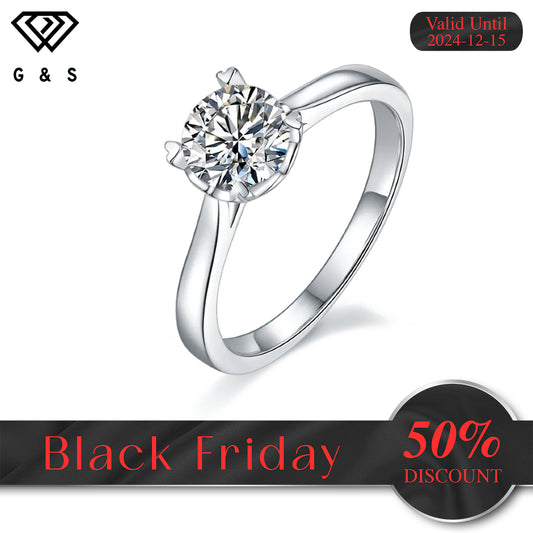 Classic Solitaire 4 Heart Shaped Claws 1.00ct Moissanite Engagement Ring Set in Sterling Silver - Black Friday