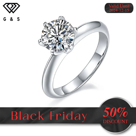 Solitaire Tiffany 6 Claw Setting 1.50ct Moissanite Engagement Ring Set in Sterling Silver - Black Friday