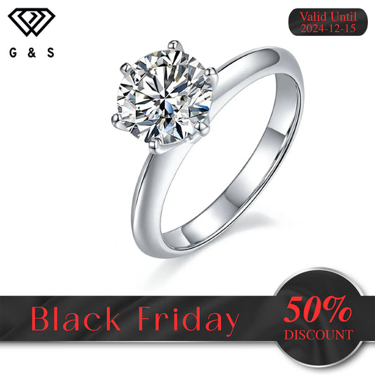 Solitaire Tiffany 6 Claw Setting 2.00ct Moissanite Engagement Ring Set in Sterling Silver - Black Friday