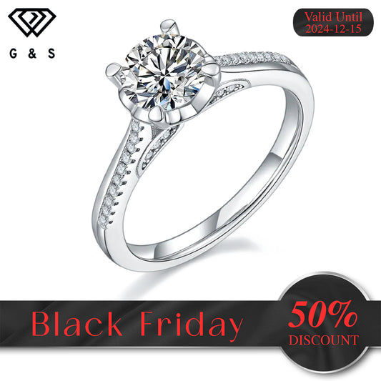 Delicate Modern 1.00ct Moissanite Engagement Ring Set in Sterling Silver - Black Friday