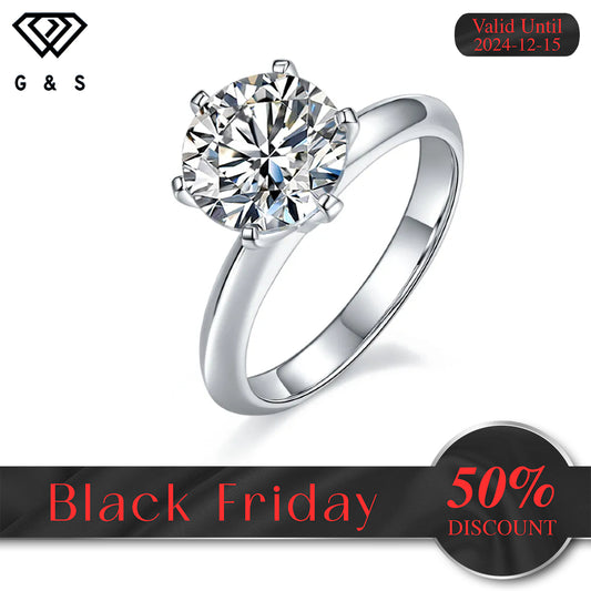 Solitaire Tiffany 6 Claw Setting 3.00ct Moissanite Engagement Ring Set in Sterling Silver - Black Friday