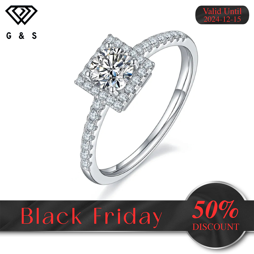 Elegant Halo 0.50ct Moissanite Engagement Ring Set in Sterling Silver - Black Friday