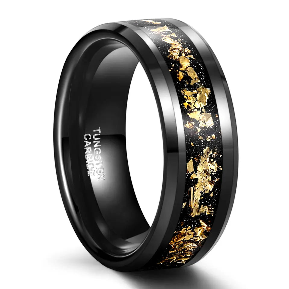 Black Beveled Edge Tungsten Carbide Ring with Silk Inlay – Gems and Stuff