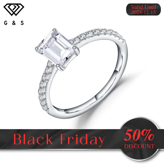 Exquisite Emerald Cut 1.00ct Moissanite Engagement Ring Set in Sterling Silver - Black Friday