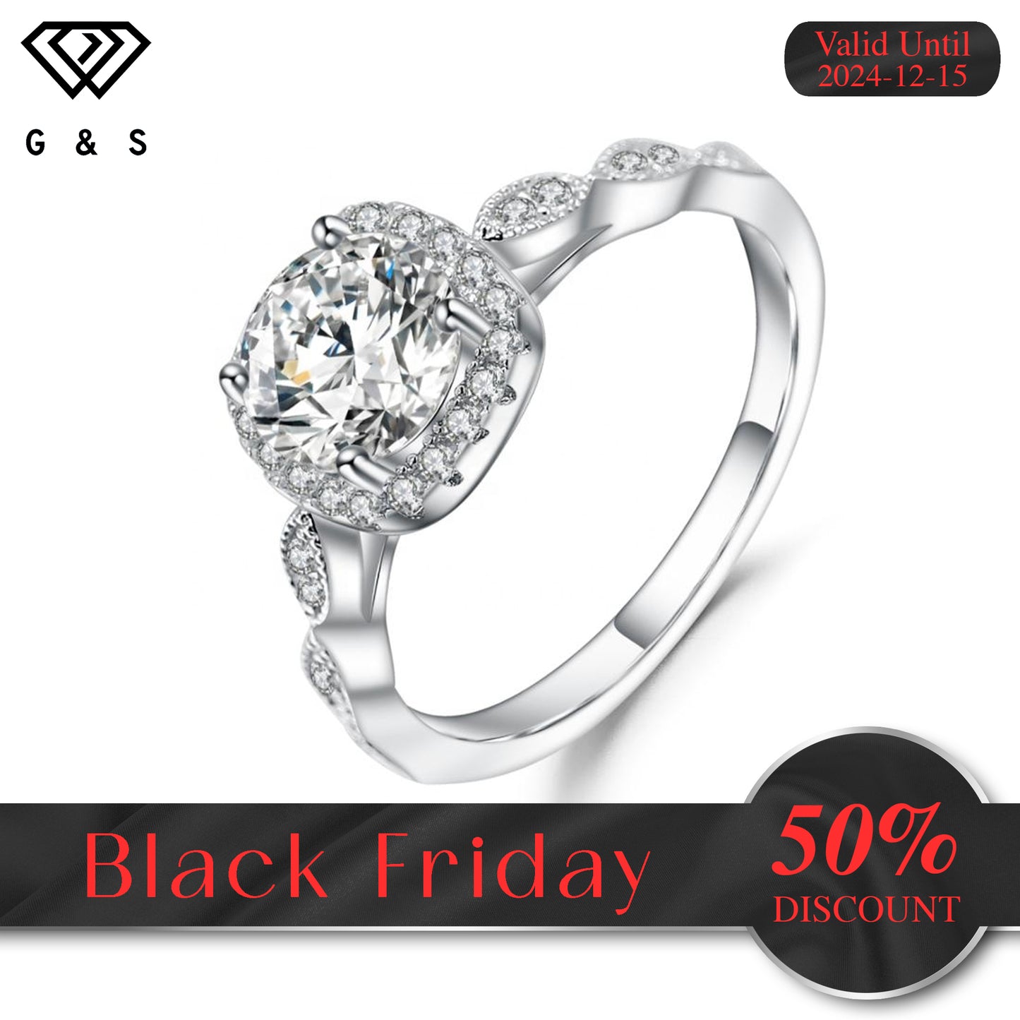 Vintage Halo 1.00ct Moissanite Engagement Ring Set in Sterling Silver - Black Friday