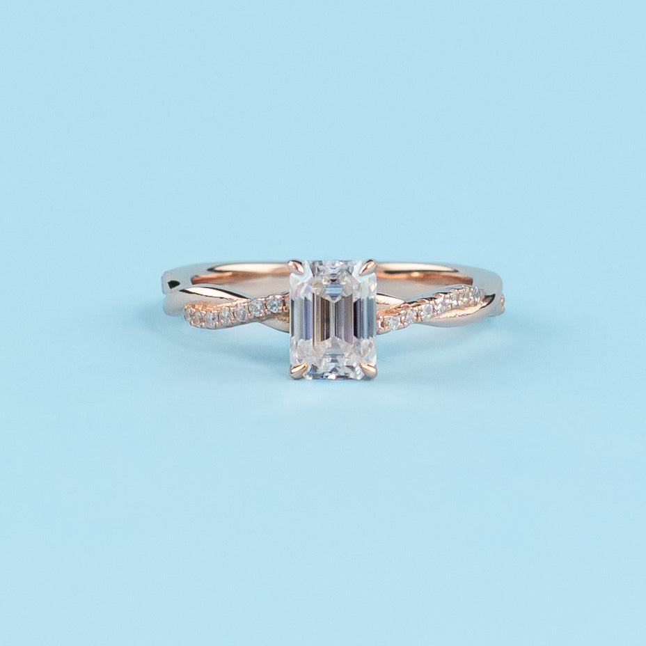 Timeless Infinity Emerald Cut Moissanite Engagement Ring - 18ct Rose Gold Plated