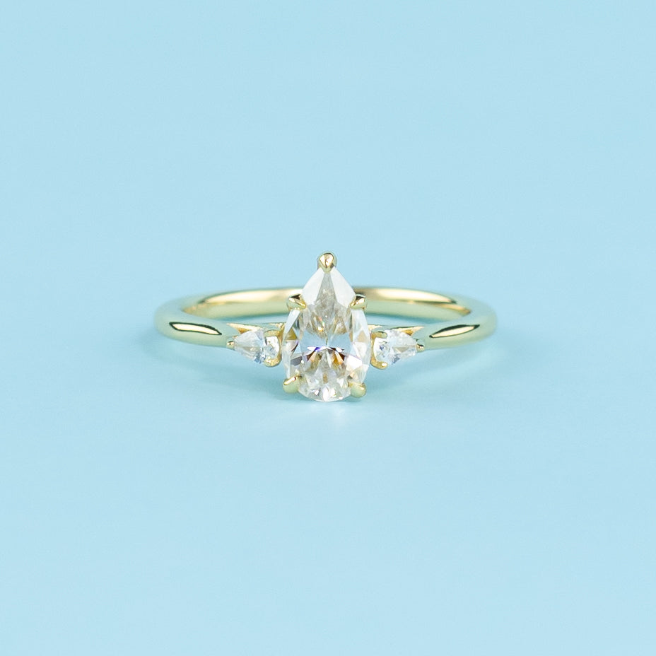 Infinite Love Trilogy Pear Shape Moissanite Engagement Ring - 18ct Yellow Gold Plated