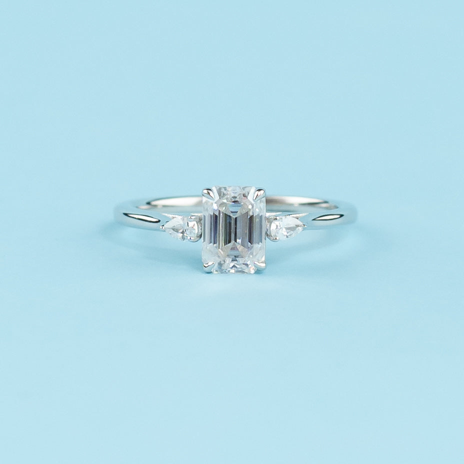 Infinite Love Trilogy Emerald Cut Moissanite Engagement Ring