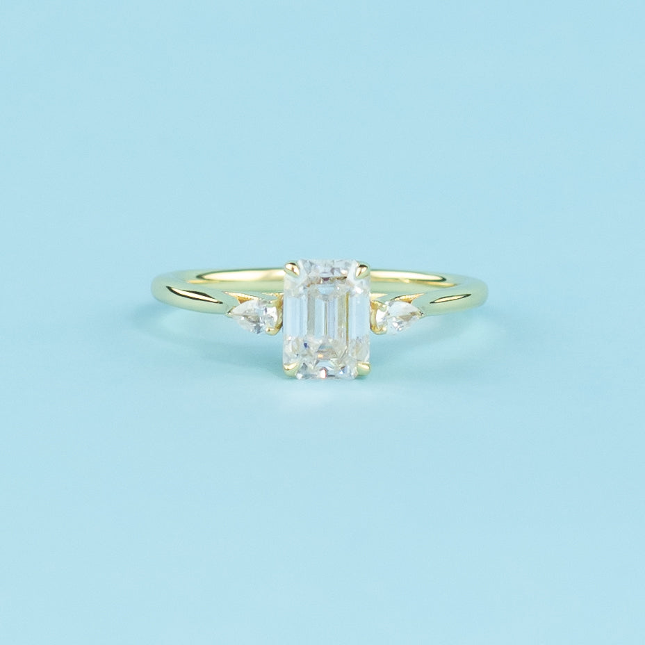 Infinite Love Trilogy Emerald Cut Moissanite Engagement Ring - 18ct Yellow Gold Plated