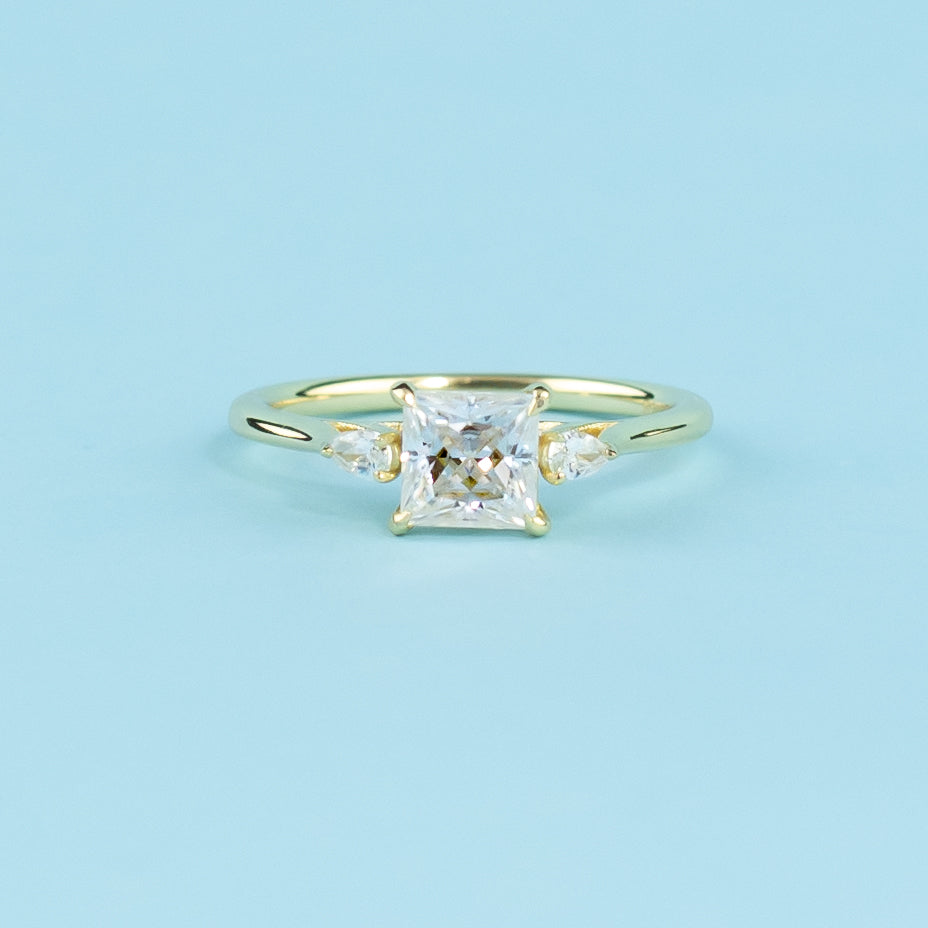 Infinite Love Trilogy Princess Cut Moissanite Engagement Ring - 18ct Yellow Gold Plated