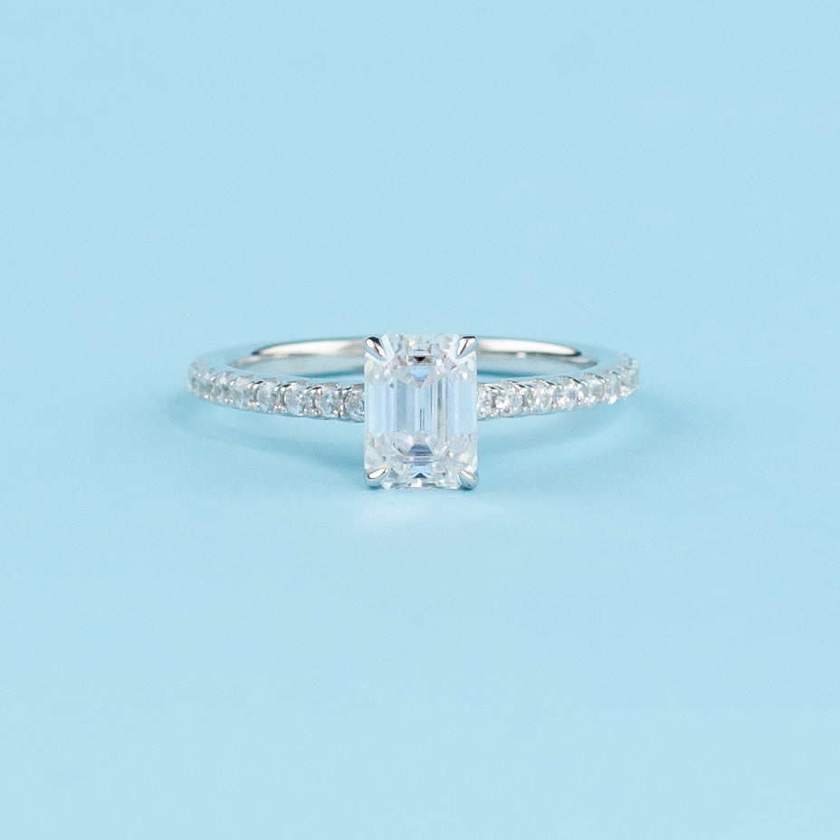 Hidden Elegance Emerald Cut Moissanite Engagement Ring