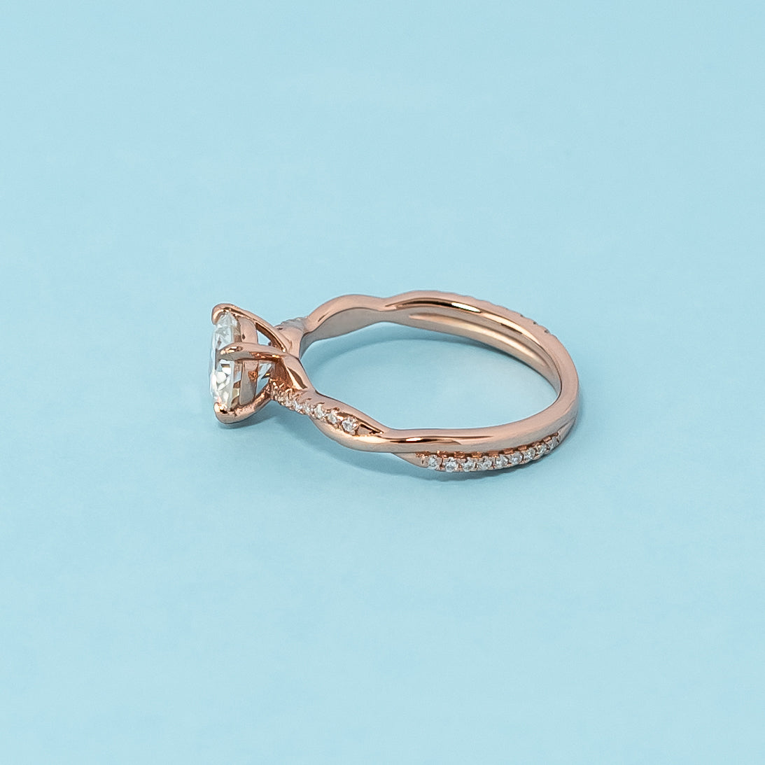 Timeless Infinity Round Brilliant Moissanite Engagement Ring - 18ct Rose Gold Plated