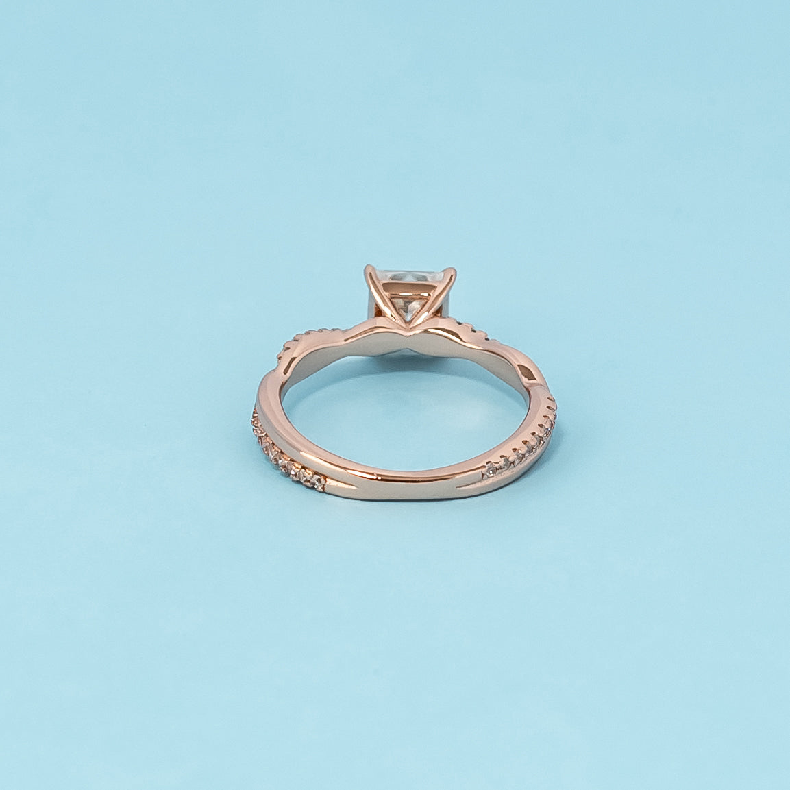 Timeless Infinity Princess Cut Moissanite Engagement Ring - 18ct Rose Gold Plated