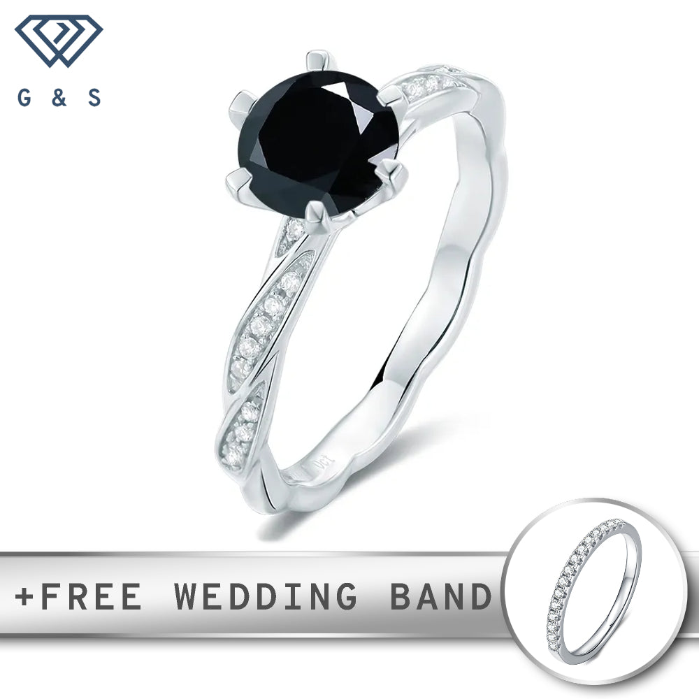 Delicate Vintage Black 1.00ct Moissanite Engagement Ring Set in Sterling Silver
