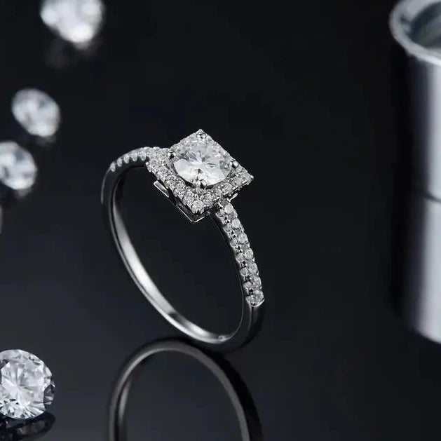 Elegant Halo 0.50ct Moissanite Engagement Ring Set in Sterling Silver