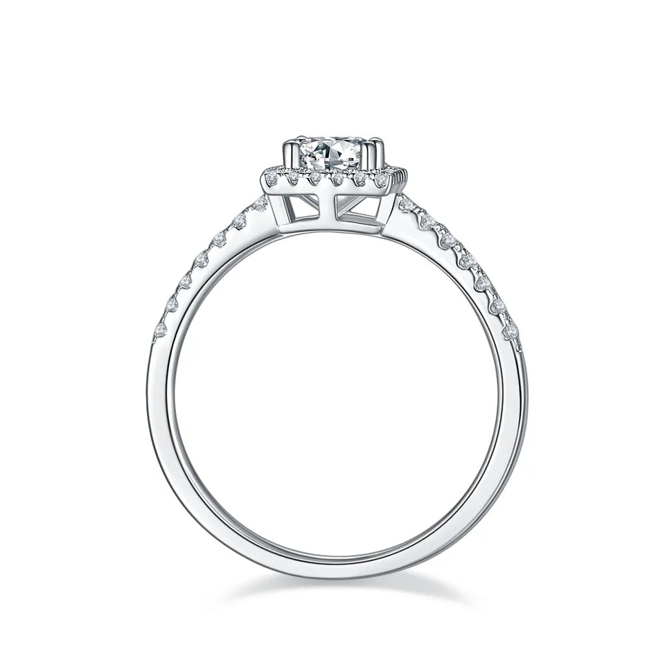 Elegant Halo 0.50ct Moissanite Engagement Ring Set in Sterling Silver