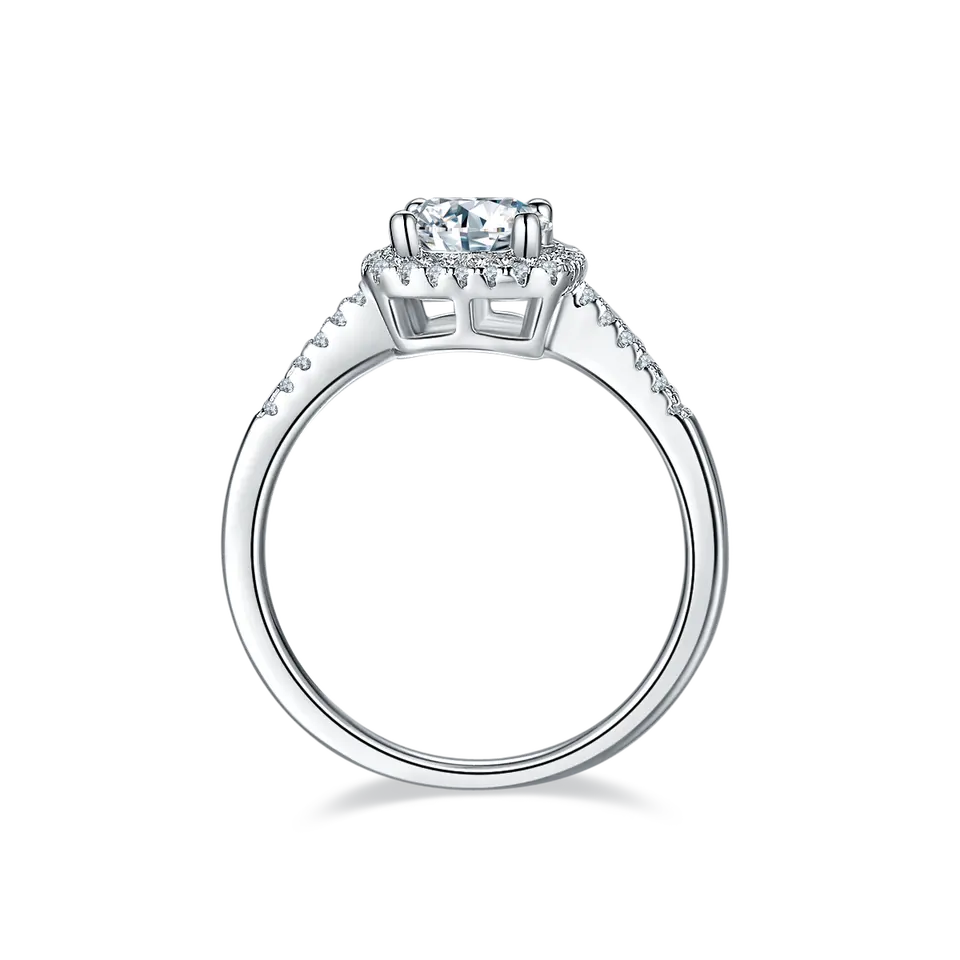 Elegant Halo 1.00ct Moissanite Engagement Ring Set in Sterling Silver