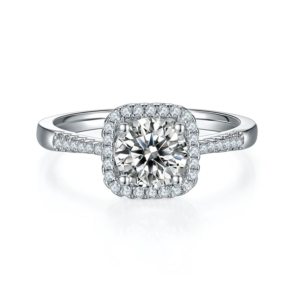 Elegant Halo 1.00ct Moissanite Engagement Ring Set in Sterling Silver
