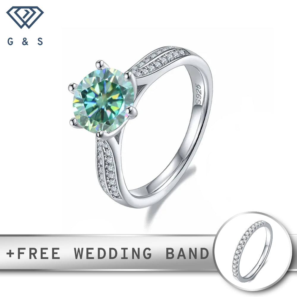 Classic Pave Green 2.00ct Moissanite Engagement Ring Set in Sterling Silver