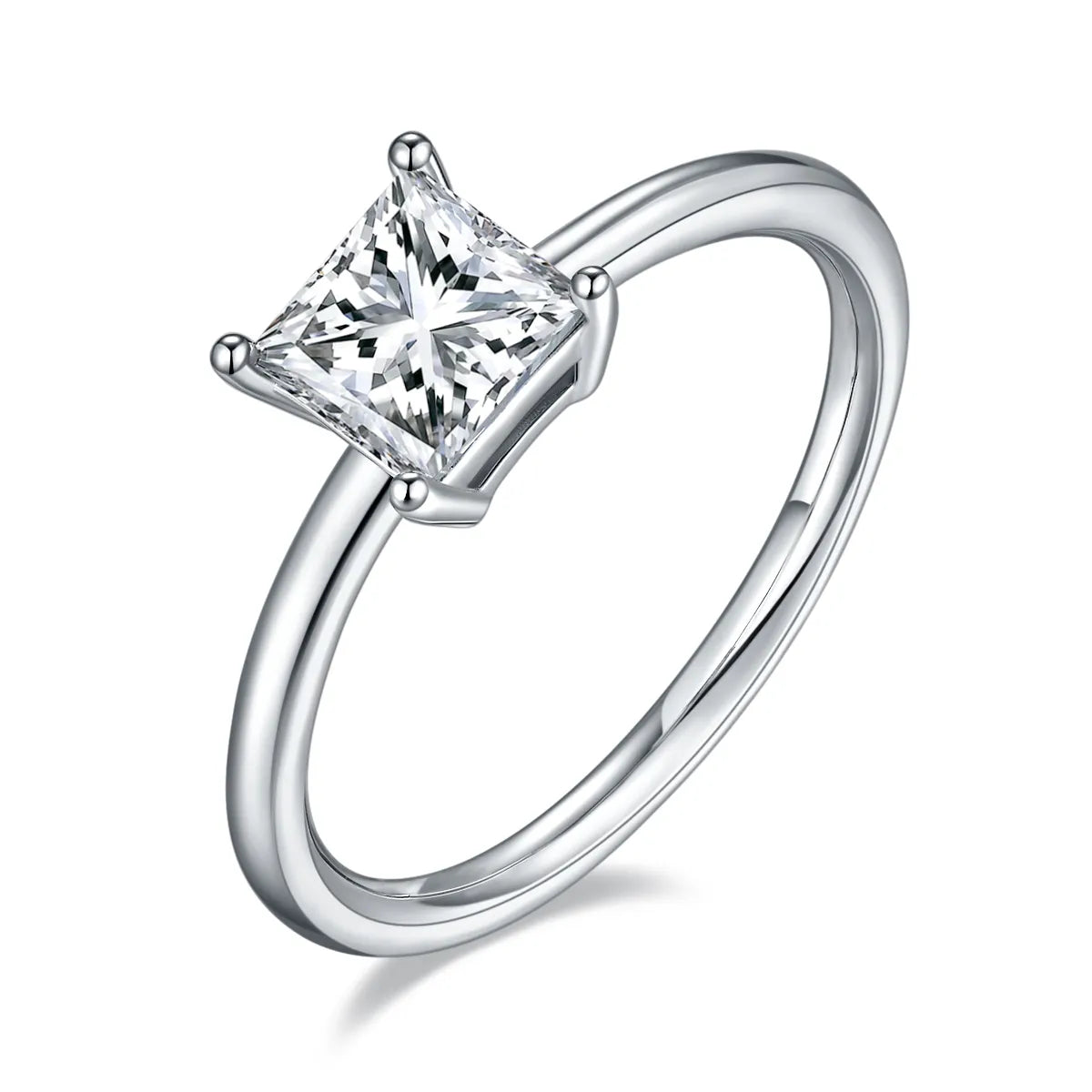 Classic 4 Claw Princess Cut Solitaire 1.00ct Moissanite Engagement Ring Set in Sterling Silver - Black Friday