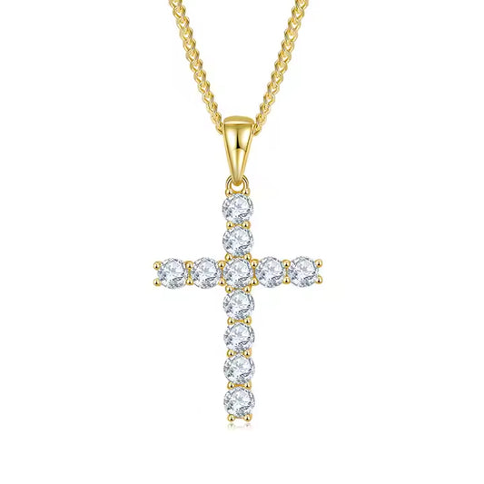 Moissanite Cross Pendant 18ct Yellow Gold Plated