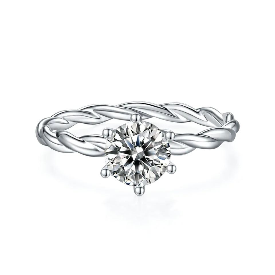 Twist Shank Solitaire 1.00ct Moissanite Engagement Ring Set in Sterling Silver
