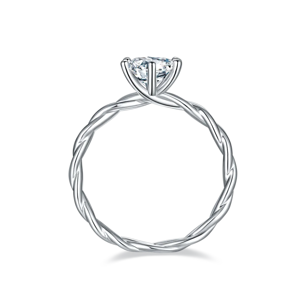 Twist Shank Solitaire 1.00ct Moissanite Engagement Ring Set in Sterling Silver